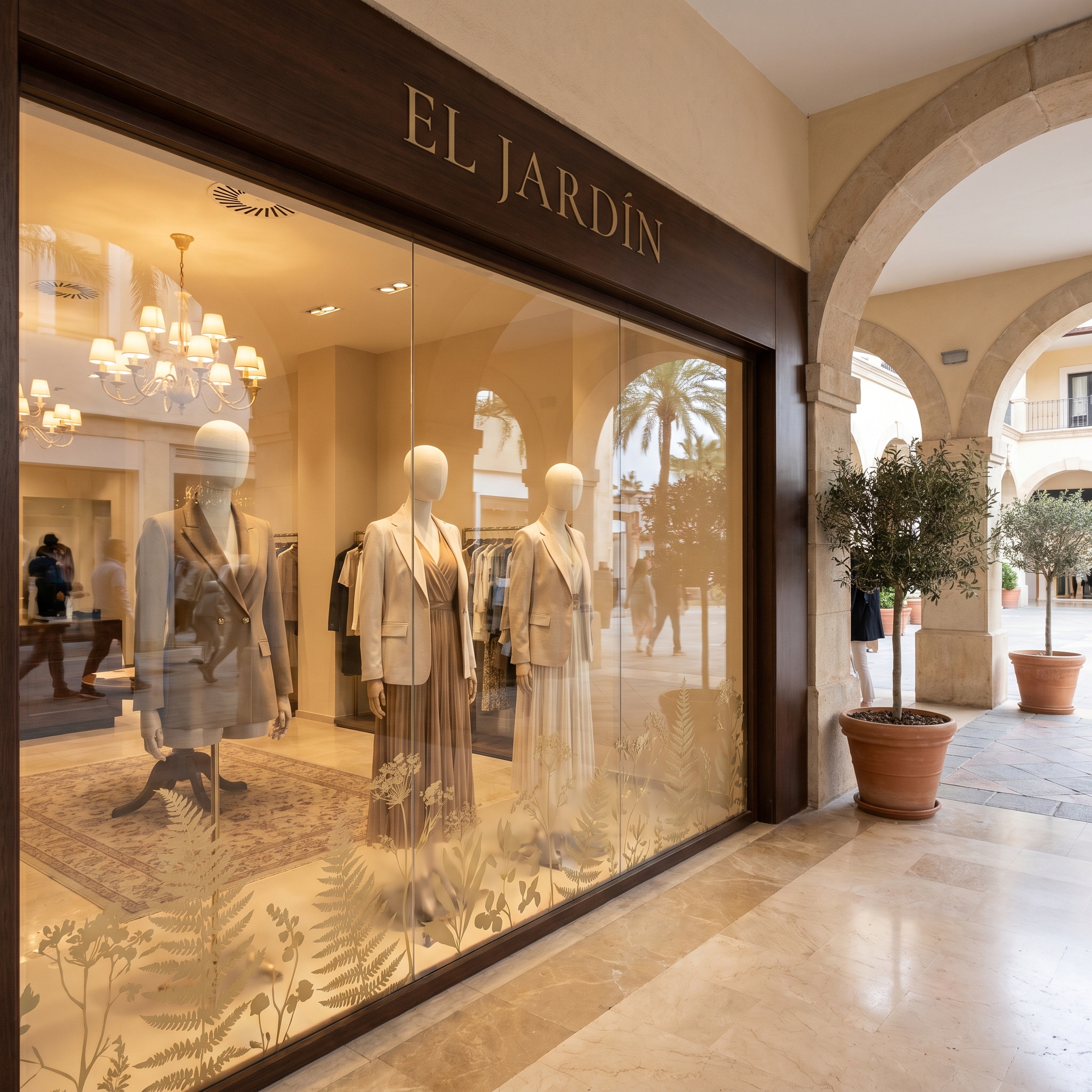Boutique El Jardín — escaparate y rotulación dorada